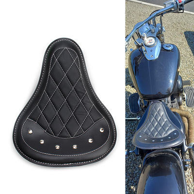 Black Motorcycle Front Driver Leather Pillow Solo Seat Cushion for Harley Custom Chopper Sportster Bobber Honda Yamaha Kawasaki