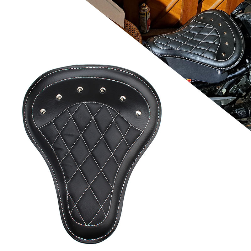 Black Motorcycle Front Driver Leather Pillow Solo Seat Cushion for Harley Custom Chopper Sportster Bobber Honda Yamaha Kawasaki